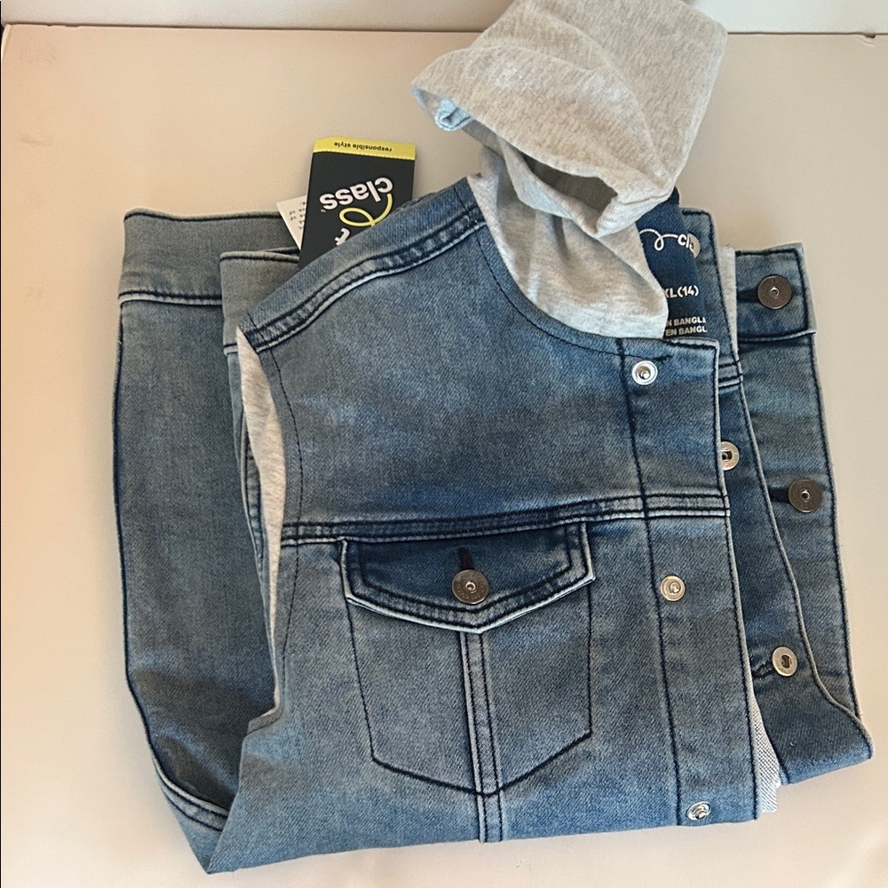 Blue Denim-Look Hooded Jacket